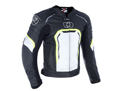 OXFORD Strada MS Leather Sports Jacket Black/ White/ Fluo