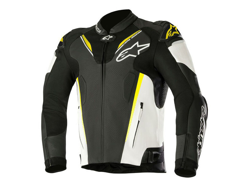 ALPINESTARS Atem V3 Leather Jacket Black White Yellow Flou click to zoom image