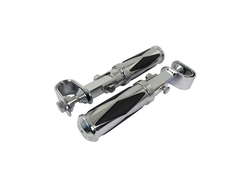 BIKE IT Universal Footpegs Jester Chrome With Diamond Clamp Fit click to zoom image