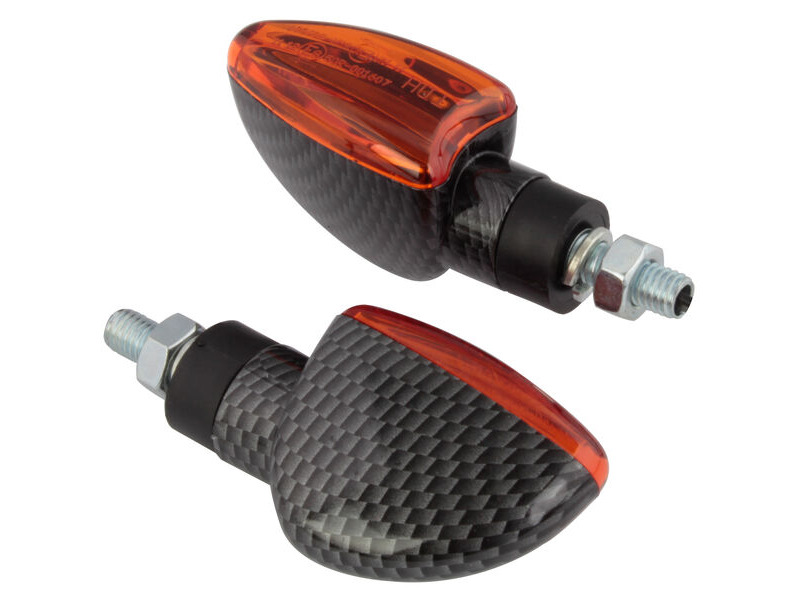 BIKE IT Short Stem Mini Spear Indicators With Carbon Look Body And Amber Lens click to zoom image