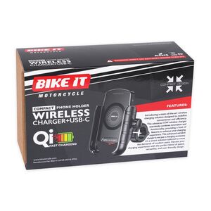 BIKE IT Compact Motorcycle Wireless Charger + USB-C Phone Holder click to zoom image