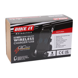 BIKE IT Pro2 Wireless Phone Charger Cradle with USB click to zoom image