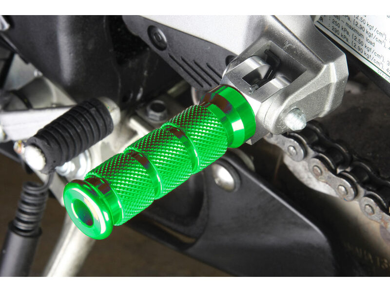 BIKETEK Alloy Round Sports Footpegs Kawasaki Rider Green click to zoom image