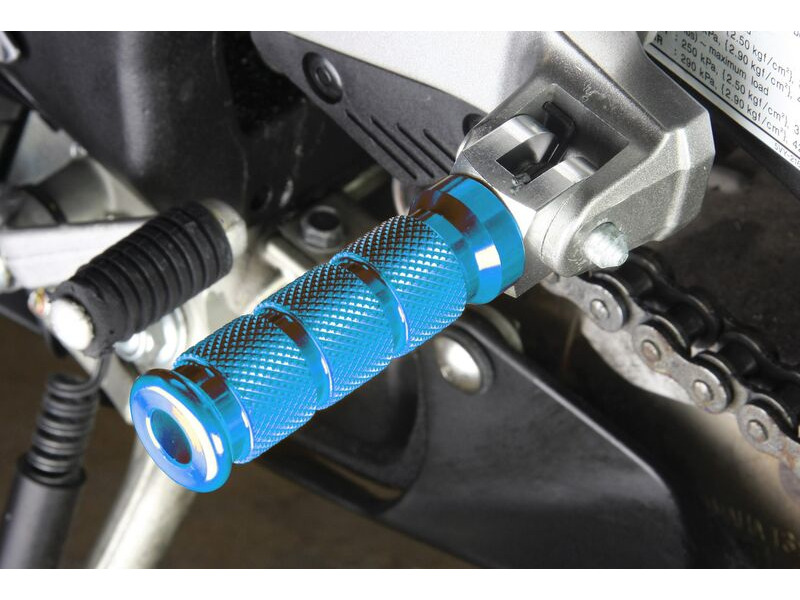 BIKETEK Alloy Round Sports Footpegs Kawasaki Pillion Blue click to zoom image