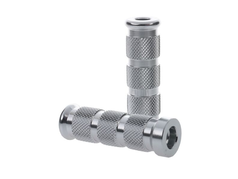 BIKETEK Aluminium Knurled Replacement Road/Track Footrest Pegs Round (Silver / Chrome) - PAIR click to zoom image