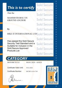 MAMMOTH SECURITY Bolt In Ground Anchor Sold Secure Gold Approved 