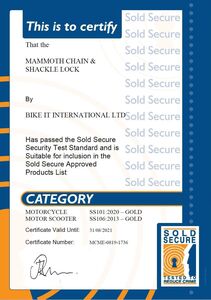 MAMMOTH SECURITY Sold Secure Gold Approved 12mm x 1.8m Square Chain With Shackle Lock click to zoom image