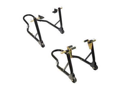 MotoGP Round Tubing Front And Rear Track Paddock Stand Set - Black