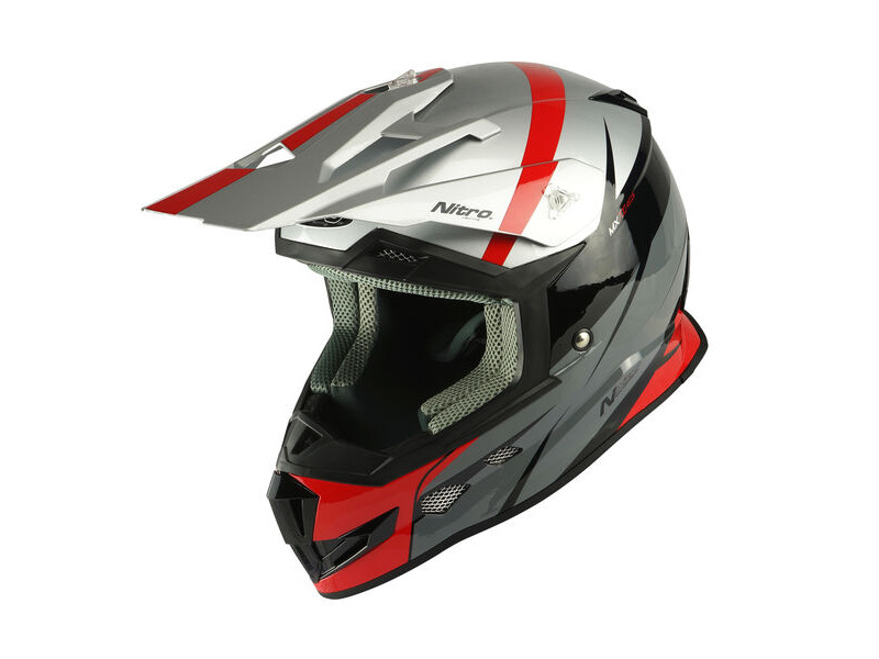 NITRO MX700 Recoil Helmet - Silver/Black/Gun/Red click to zoom image