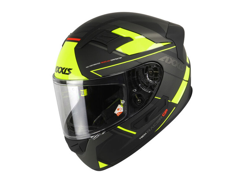 AXXIS Racer GP Tech B3 Matt Fluo Yellow Fibre SV Inc Free Dark Visor+Pinlock click to zoom image