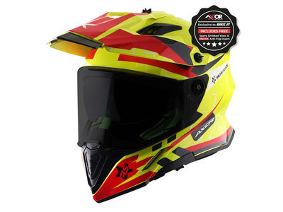 AXOR Helmet X-Cross Adventure - Flash Gloss Neon Yellow/Red Graphic