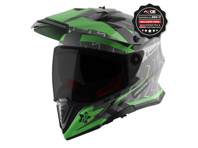 AXOR Helmet X-Cross Adventure - Flash Gloss Cool Grey/Green Graphic