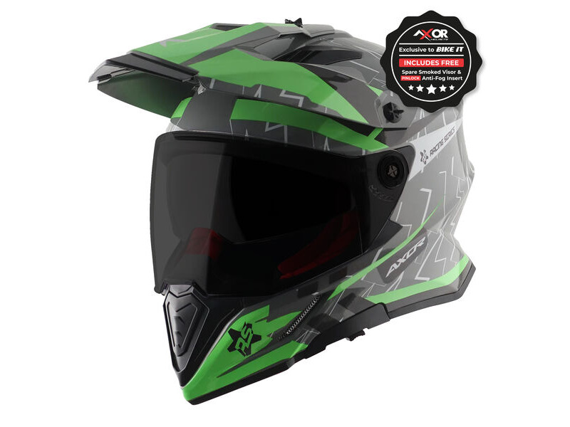 AXOR Helmet X-Cross Adventure - Flash Gloss Cool Grey/Green Graphic click to zoom image