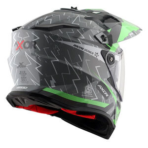 AXOR Helmet X-Cross Adventure - Flash Gloss Cool Grey/Green Graphic click to zoom image