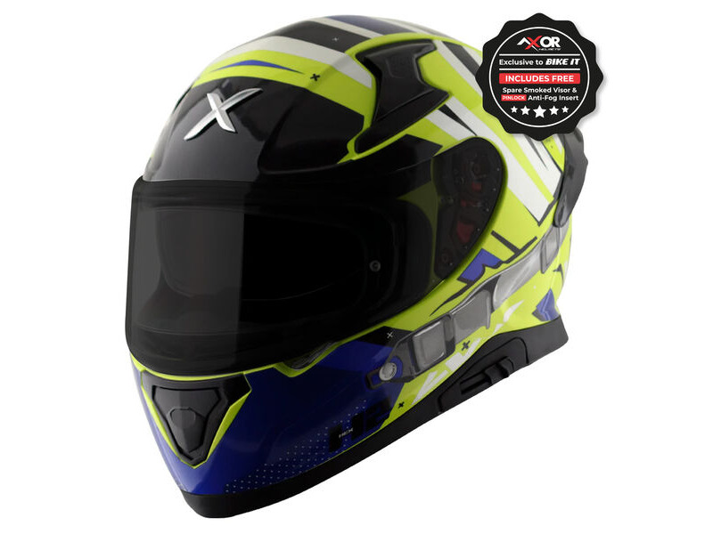 AXOR Apex Full Face Helmet - Hex-2 Neon Yellow Blue Gloss click to zoom image
