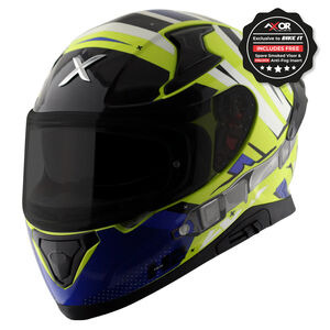 AXOR Apex Full Face Helmet - Hex-2 Neon Yellow Blue Gloss click to zoom image