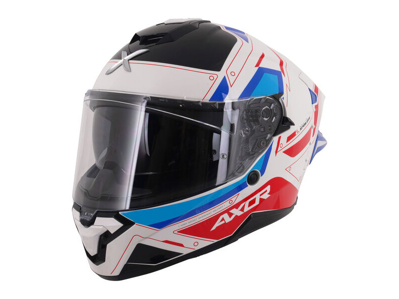 AXOR Brutale Full Face Helmet With Dual Spoiler Ryden White Red Blue click to zoom image