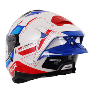 AXOR Brutale Full Face Helmet With Dual Spoiler Ryden White Red Blue click to zoom image