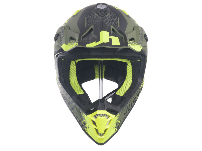 JUST1 J38 MX Helmet Mask Fluo Yellow/Black/Army Green Matt click to zoom image