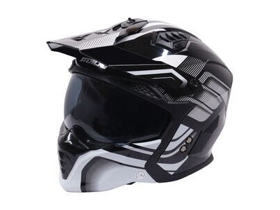 STEALTH Stealth Fighter Multi Function Motorcycle Full & Open Face Helmet Graphic Orbit Black & Silver Gloss