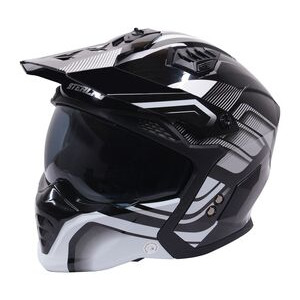 STEALTH Stealth Fighter Multi Function Motorcycle Full & Open Face Helmet Graphic Orbit Black & Silver Gloss 