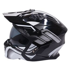 STEALTH Stealth Fighter Multi Function Motorcycle Full & Open Face Helmet Graphic Orbit Black & Silver Gloss click to zoom image