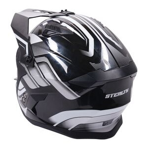 STEALTH Stealth Fighter Multi Function Motorcycle Full & Open Face Helmet Graphic Orbit Black & Silver Gloss click to zoom image
