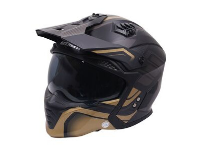 STEALTH Stealth Fighter Multi Function Motorcycle Full & Open Face Helmet Graphic Orbit Black & Gold Matt