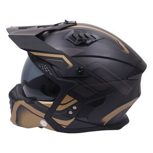STEALTH Stealth Fighter Multi Function Motorcycle Full & Open Face Helmet Graphic Orbit Black & Gold Matt click to zoom image