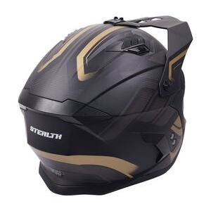 STEALTH Stealth Fighter Multi Function Motorcycle Full & Open Face Helmet Graphic Orbit Black & Gold Matt click to zoom image
