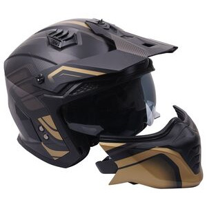 STEALTH Stealth Fighter Multi Function Motorcycle Full & Open Face Helmet Graphic Orbit Black & Gold Matt click to zoom image