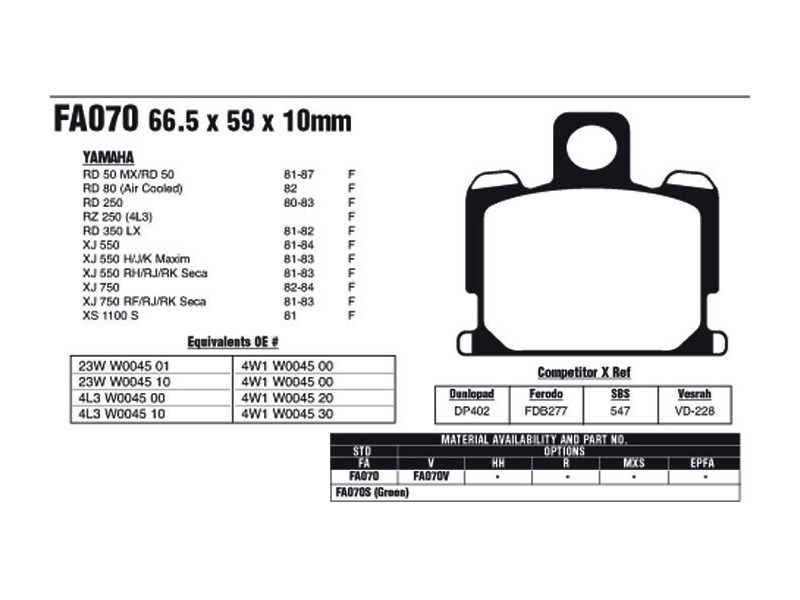 EBC BRAKES Brake Pads FA070 click to zoom image