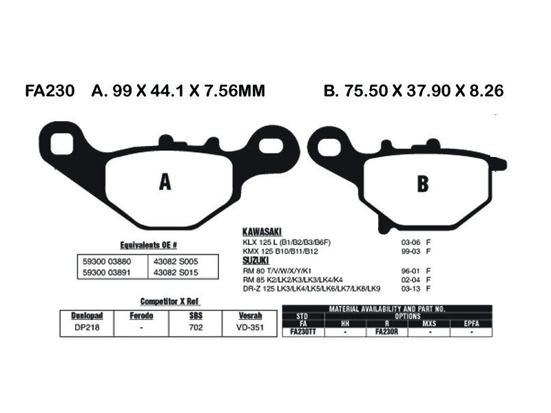 EBC BRAKES Brake Pads FA230TT-SPECIAL ORDER click to zoom image