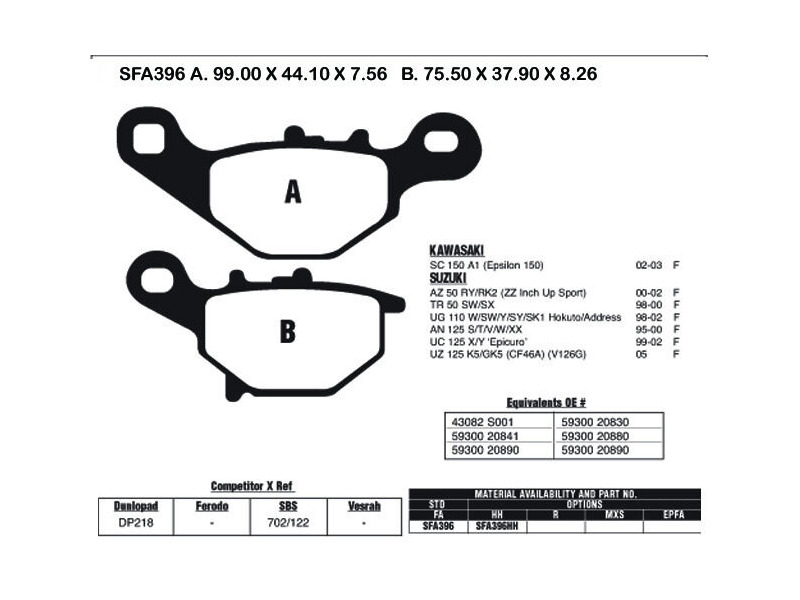 EBC BRAKES Brake Pads SFA396 click to zoom image