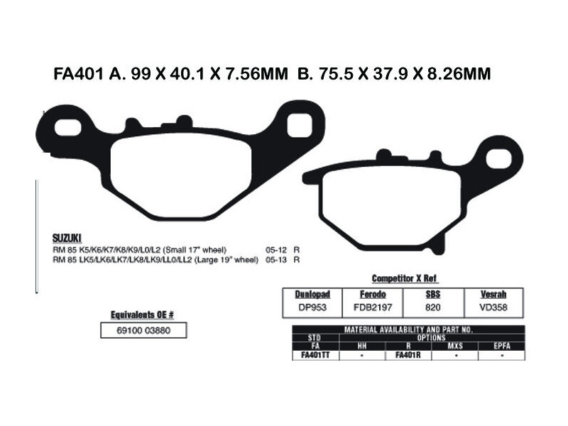 EBC BRAKES Brake Pads FA401R click to zoom image