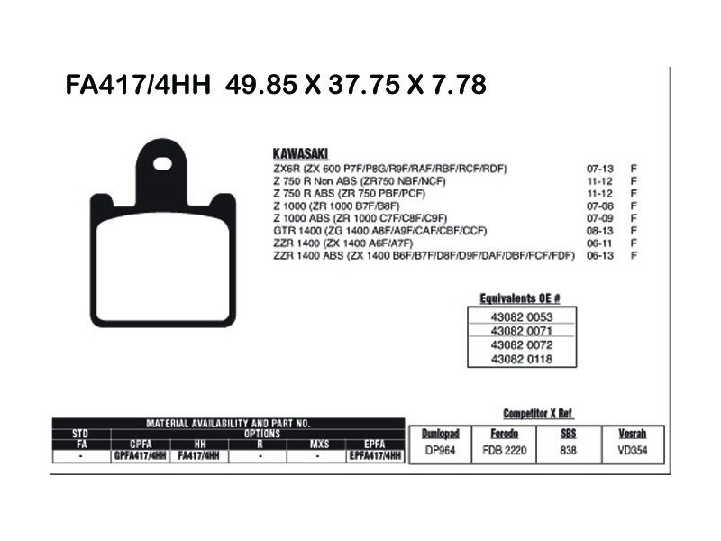 EBC BRAKES Brake Pads FA417/4HH (4 Pcs Per Set) click to zoom image