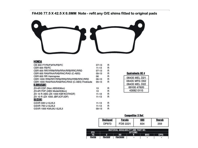 EBC BRAKES Brake Pads FA436 click to zoom image