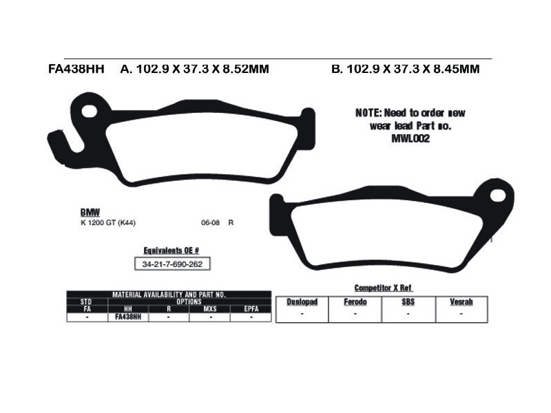 EBC BRAKES Brake Pads FA438HH click to zoom image