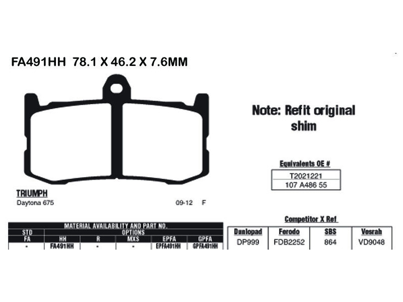 EBC BRAKES Brake Pads FA491HH click to zoom image