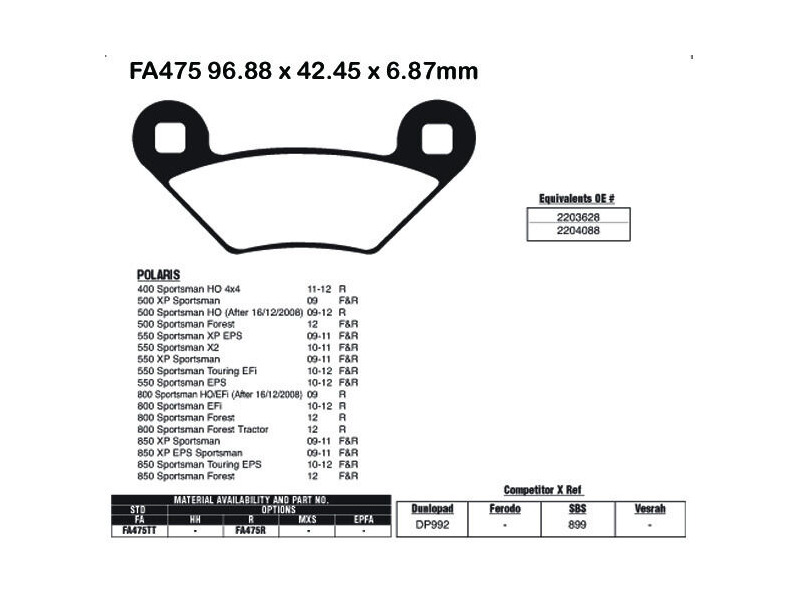 EBC BRAKES Brake Pads FA475TT-SPECIAL ORDER click to zoom image