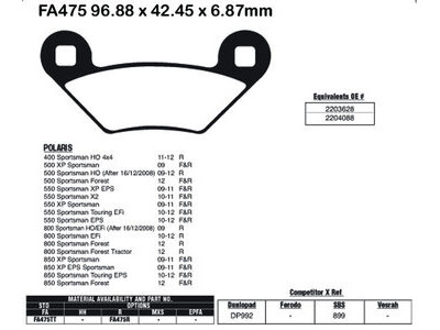 EBC BRAKES Brake Pads FA475R-SPECIAL ORDER