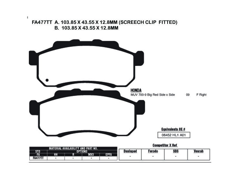 EBC BRAKES Brake Pads FA477TT-SPECIAL ORDER click to zoom image