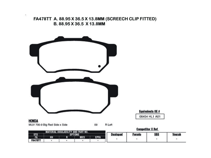 EBC BRAKES Brake Pads FA478TT-SPECIAL ORDER click to zoom image