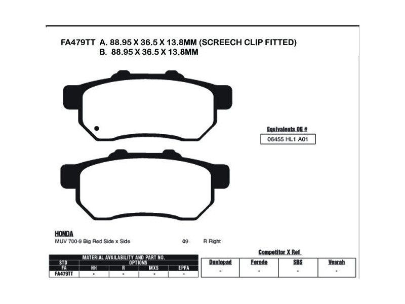 EBC BRAKES Brake Pads FA479TT-SPECIAL ORDER click to zoom image