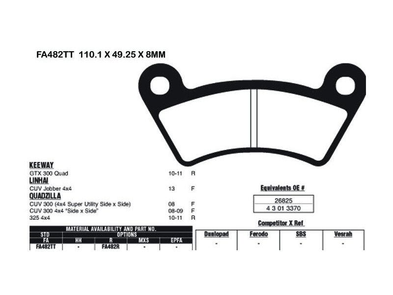 EBC BRAKES Brake Pads FA482TT-SPECIAL ORDER click to zoom image