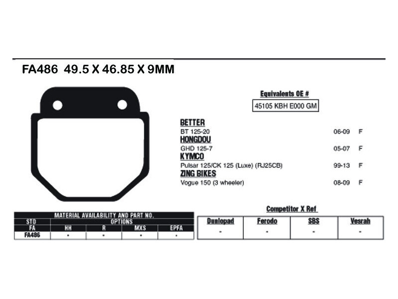 EBC BRAKES Brake Pads FA486 click to zoom image