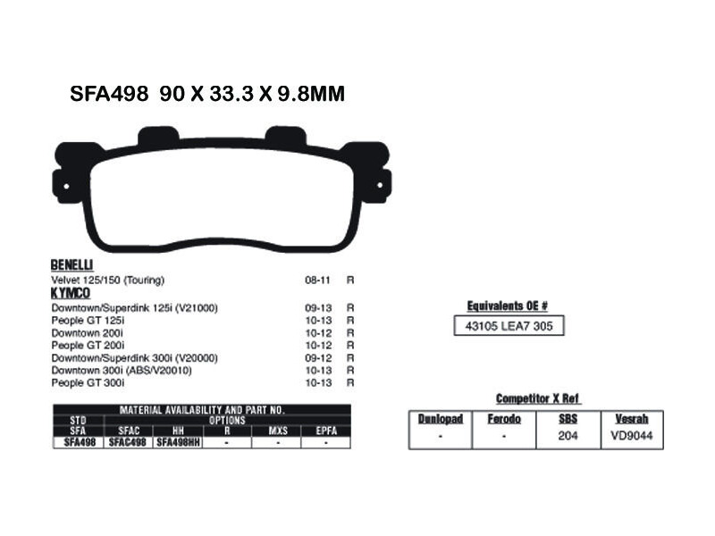 EBC BRAKES Brake Pads SFA498 click to zoom image