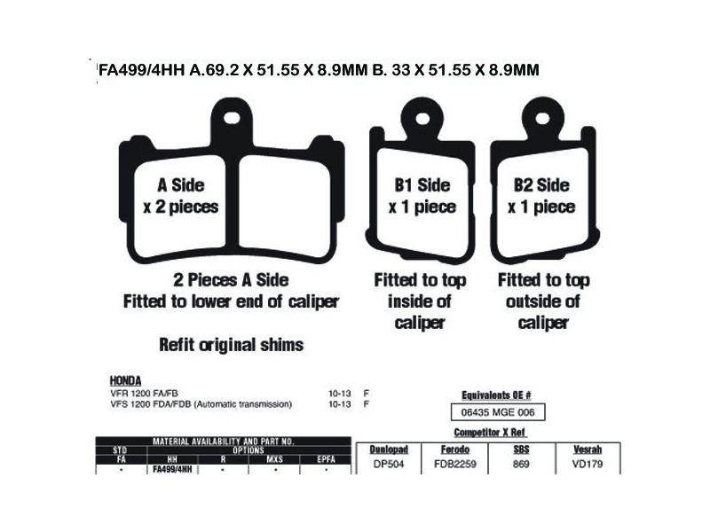 EBC BRAKES Brake Pads FA499/4HH click to zoom image