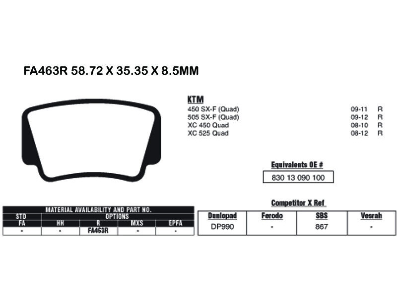 EBC BRAKES Brake Pads FA463R-SPECIAL ORDER click to zoom image