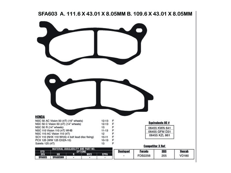 EBC BRAKES Brake Pads SFA603 click to zoom image